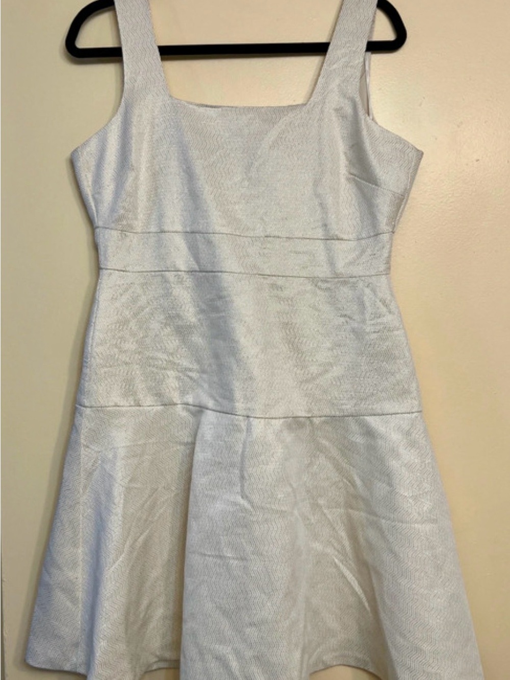 White Textured Square-Neck Dress